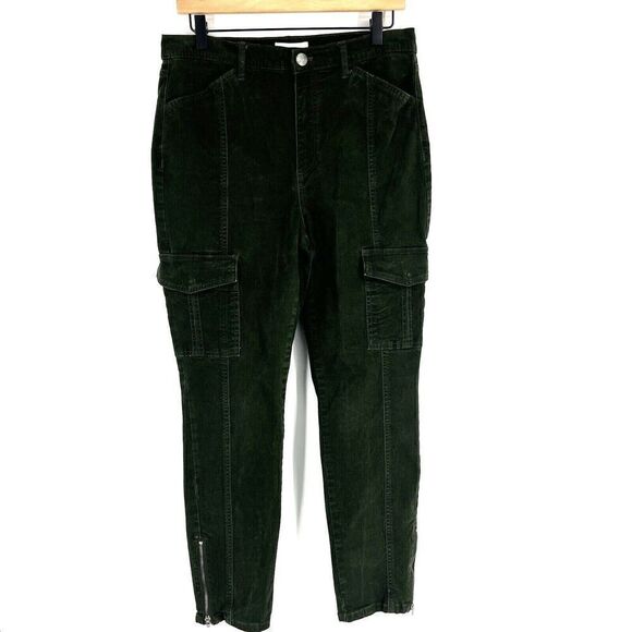 Loft Cargo Pants Size 10/30 Womens Olive Green Utility Zip Ankle Chino Stretch - Picture 1 of 8